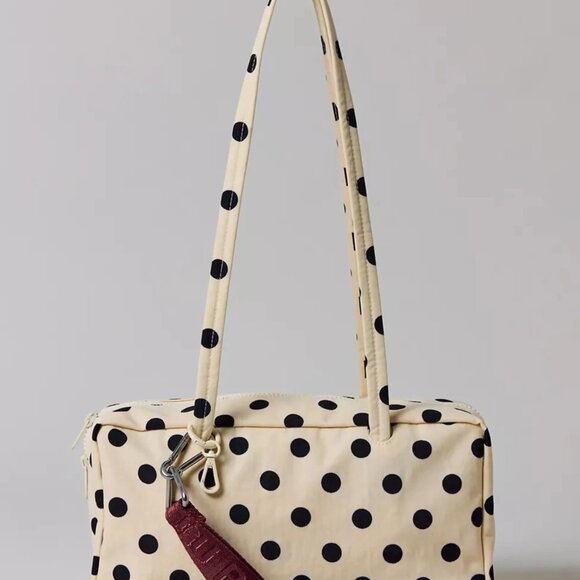 NWT Baggu Nylon Bowler Bag Cream Black Polka Dot - Picture 2 of 4